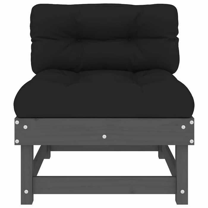 VidaXL Canapé central avec coussins gris bois de pin massif, canapé de jardin, siège de jardin, siège d'extérieur, canapé 825431