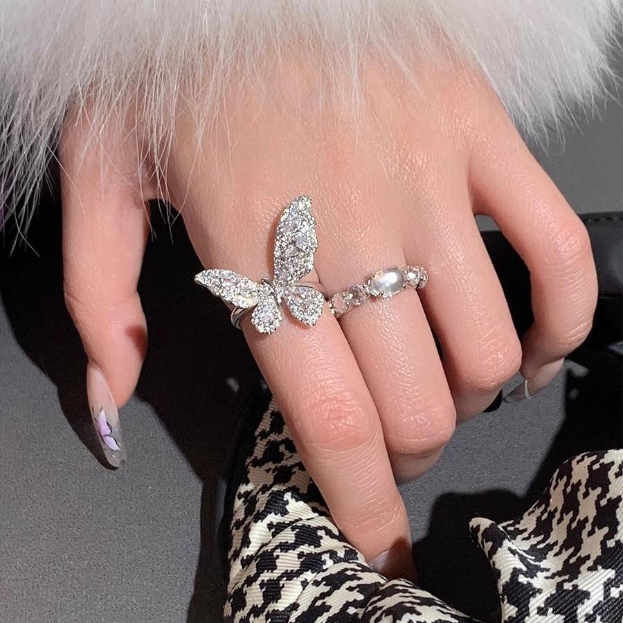 Fashionable Two Tone Butterfly Ring For Women Unique Adjustable Copper Jewelry