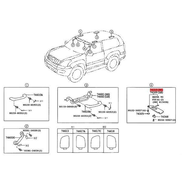 

74310-6A020-A1: Compatible with 2002-2009 Toyota Land Cruiser J12 LC120 Left Sun Visor. None