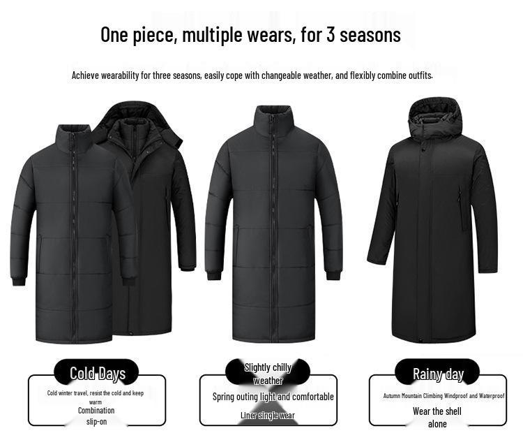 Huolihuomian 3-in-1 Sports Cotton Coat with Removable Liner - Long Style Chinese Team Overcoat