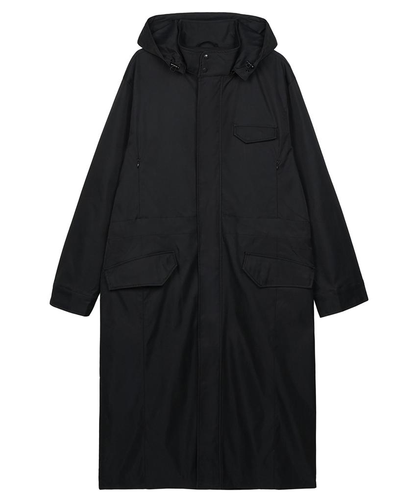 Yiyae Detachable Hood Long Cover Coat Black