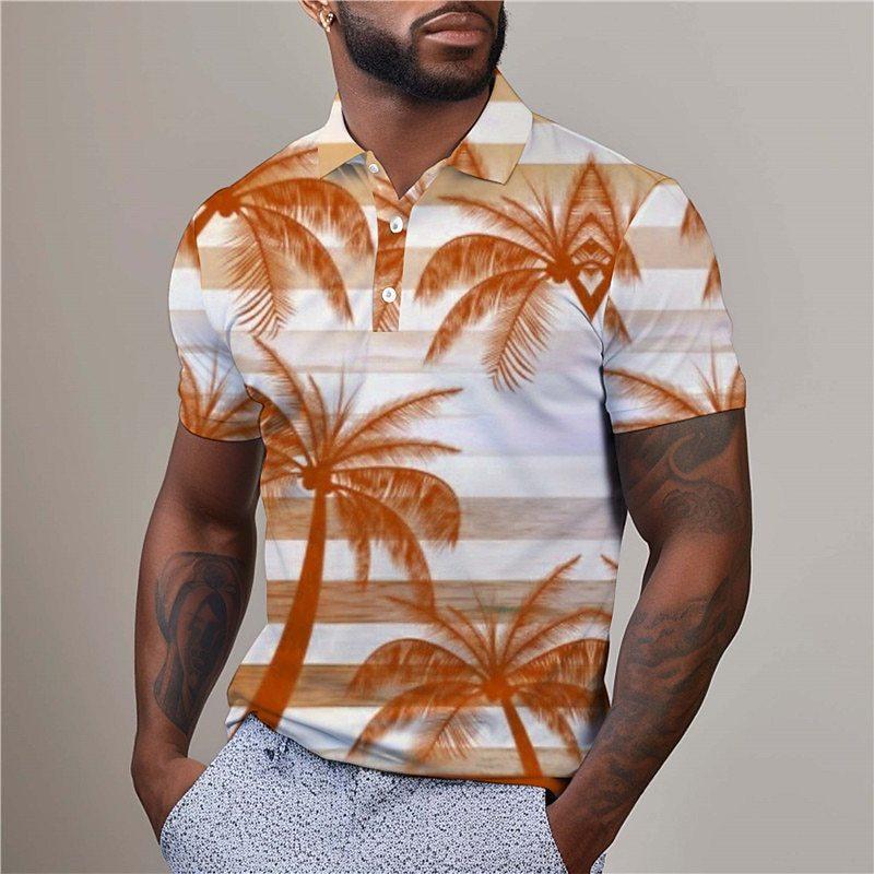 

Мужская удобная рубашка поло с освежающим узором кокосовой пальмы, с 3D цифровой печатью 6XL