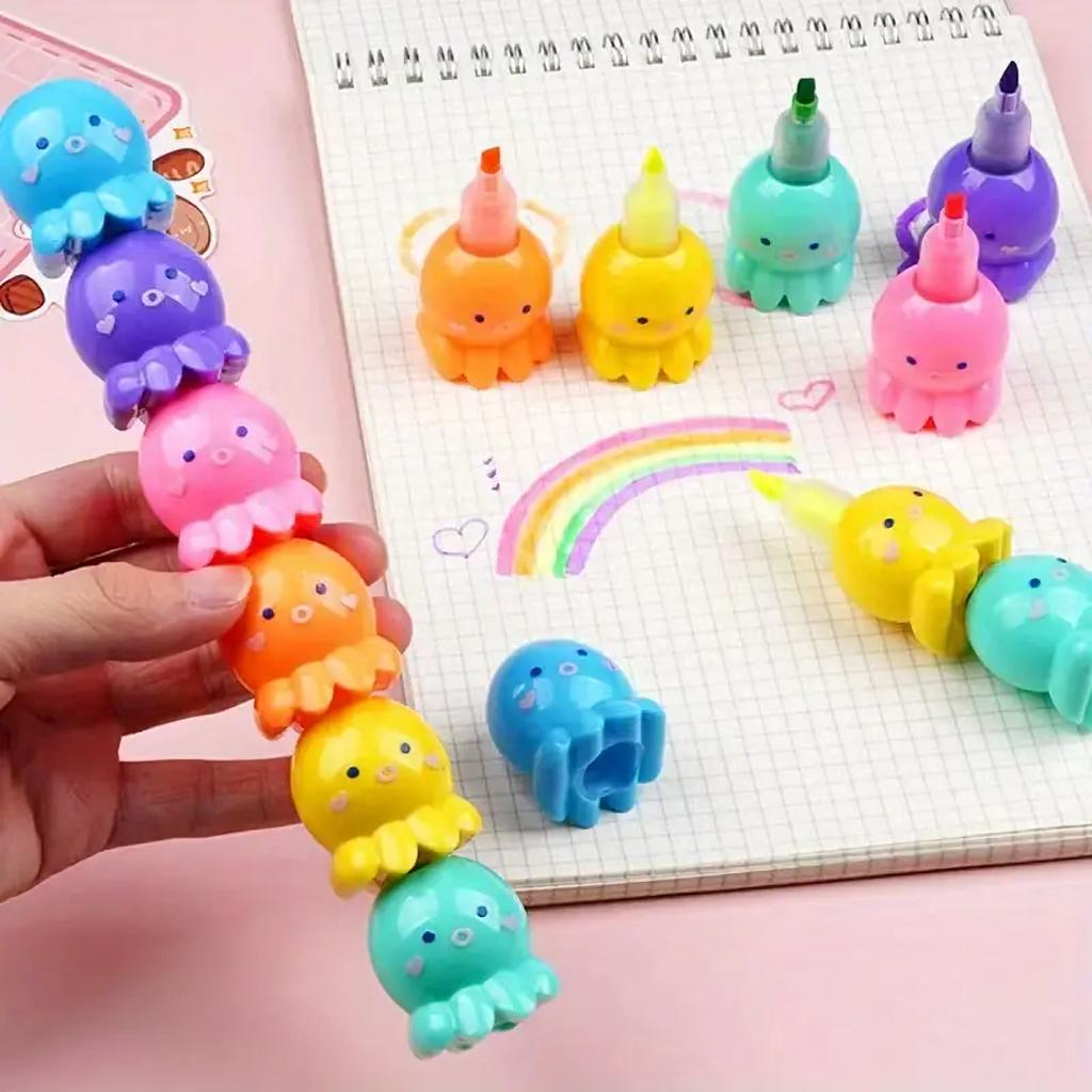 5 Colors Cute Octopus Highlighter Pen - Fluorescent Drawing And Graffiti Marker For School And Office