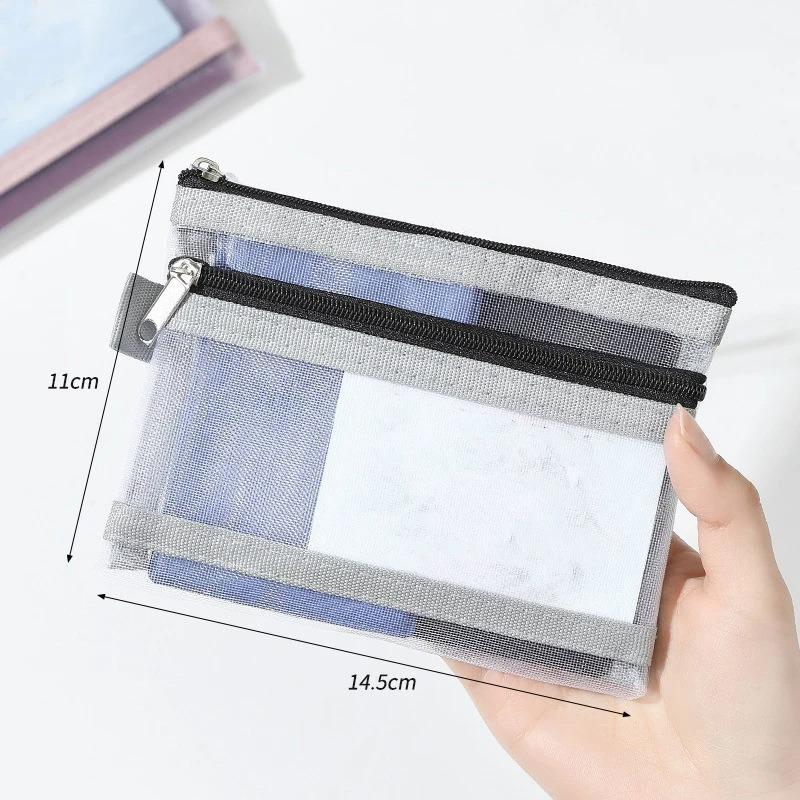 1PC Double Layer Mesh Card Holder Bag Clear Passport Id Card Driver License Document Bag Zipper Pouch for Bank Cards Travel Stor