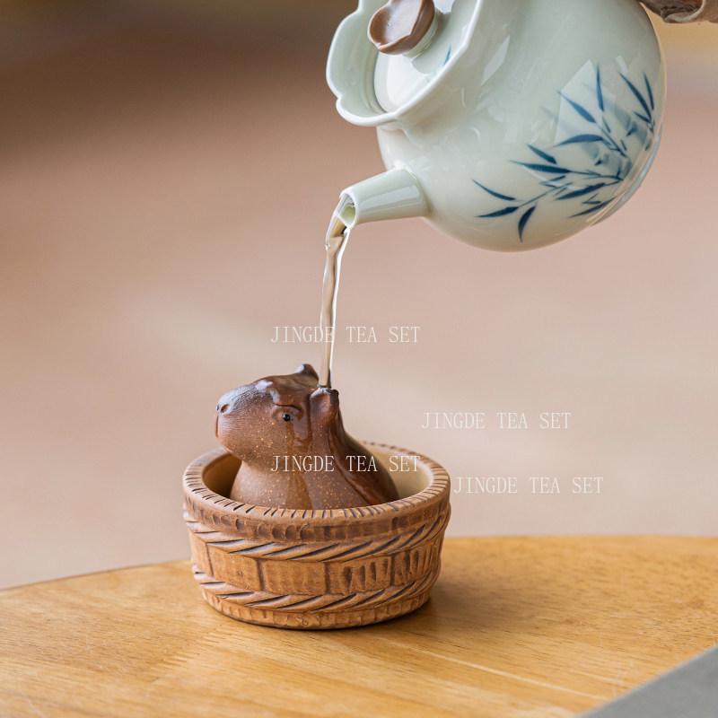 Kapibara Lila Ton Teetier Niedliches Teetier Haushalts Schreibtischornament Lila Ton Handwerk Mini Teespiel Teegeschirr Zubehör