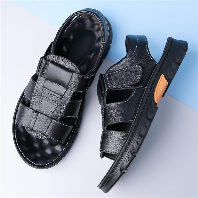 Fashion Sandals for Men High Quality Cowhide Leather Sandals Fashion Casual Beach Shoes Summer Peep Toe Men Flat Sandals Chanclas Hombre