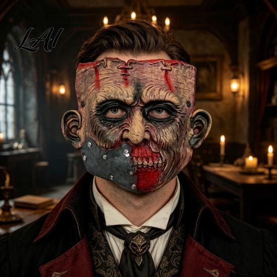 Transparent Eye Hole Mask Halloween Mask Realistic Rotting Zombie Costume Breathable PU Foam Easy to Wear Horror Face for Scary Haunted House