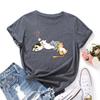 T-shirt estive da donna in cotone a maniche corte e girocollo ampio con stampa di gatto che dorme