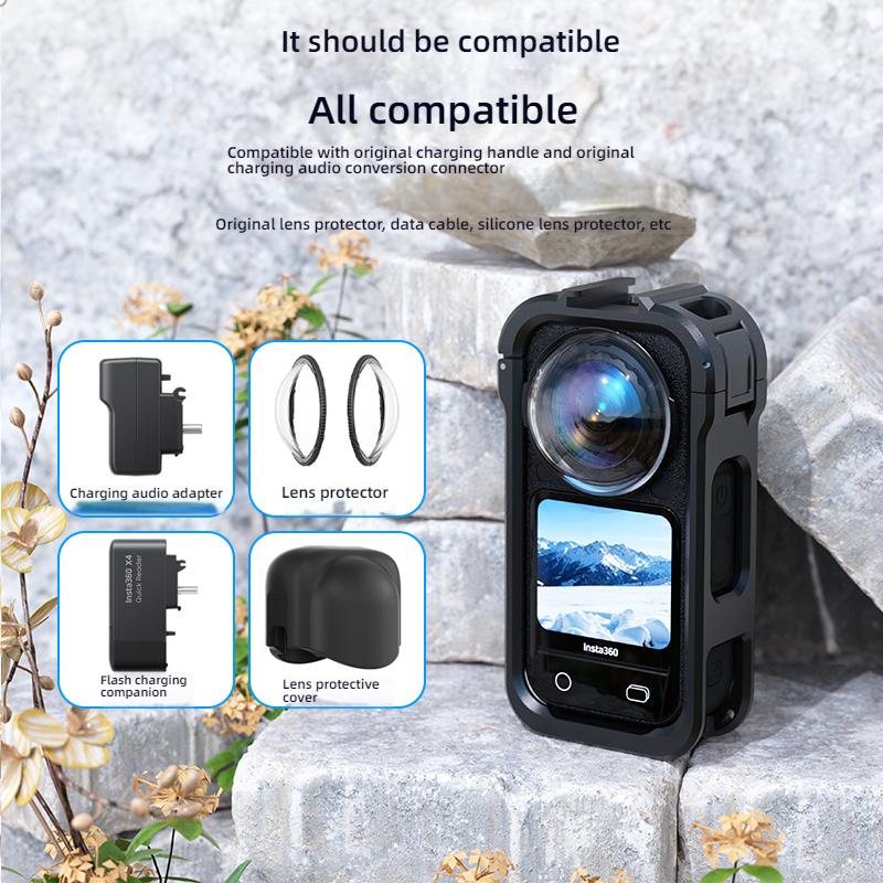 Frame Cage for Insta360 X6 Protective Frame Housing Case with Cold Shoe Mount Compatible for Insta 360 X6 Accessories