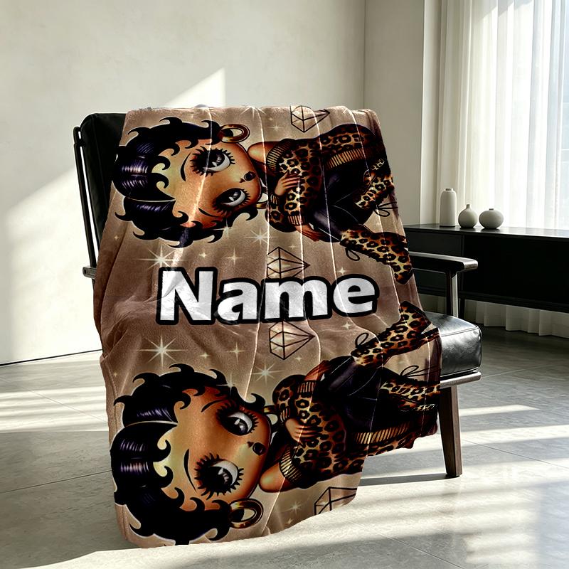 Custom Name Personalized Betty Boop Print Blanket, Home Decor, Bedroom, Sofa, Camping, Couch, Gifts for Birthday Christmas