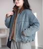Korean Style Plush Lined Denim Jacket with Stand Collar - Thick, Warm, and Casual Winter Wear