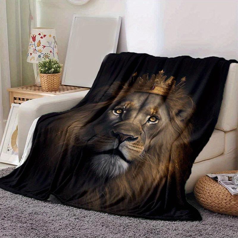 1pc Lion Printing Lightweight Flannel Blanket, Comfortable and Warm Blanket, for Camping Sofa Bed and Couch Office, Gift