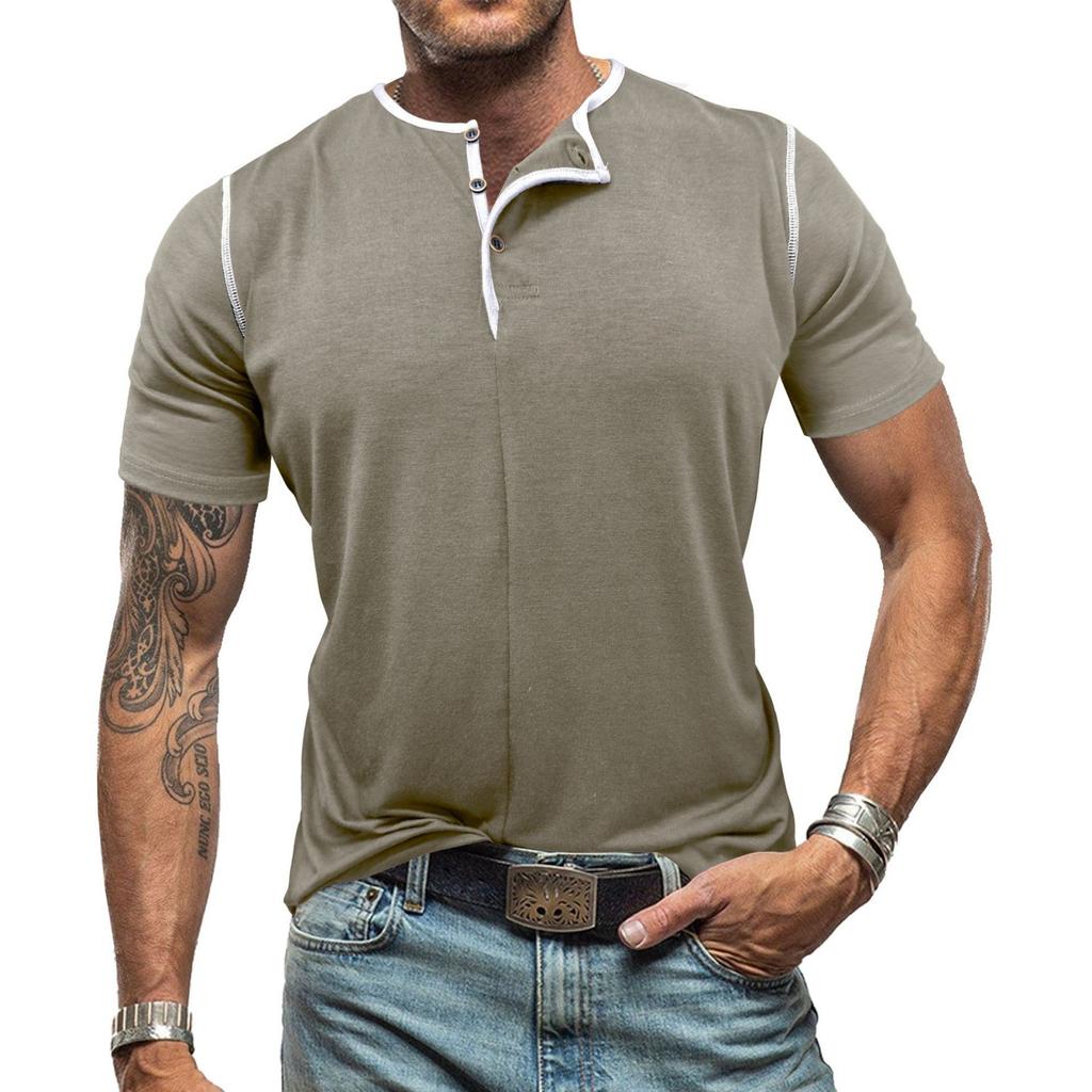 Men's Patchwork Short-Sleeve T-Shirt Neck Top