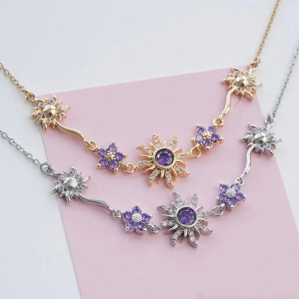 Zinc Zinc Zinc Alloy Sun Flower Chain Neck Jewelry Rhinestone Necklace Women Retro Star Necklace  Gifts
