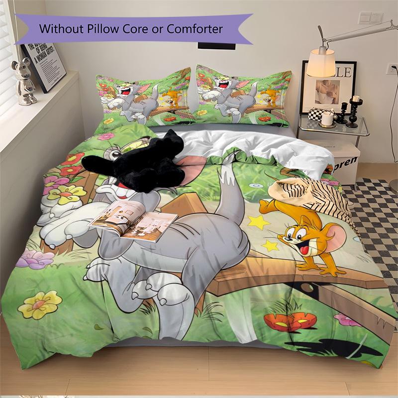 Tom Jerry Adventure Print 3Pcs Bedding Setduvet Cover With 2 Bedropillowcase Home Birthday Gift