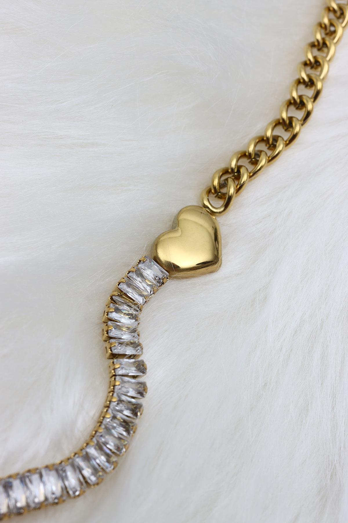 

Браслет-цепочка из стали с изображением сердца из камня и камня Baguette