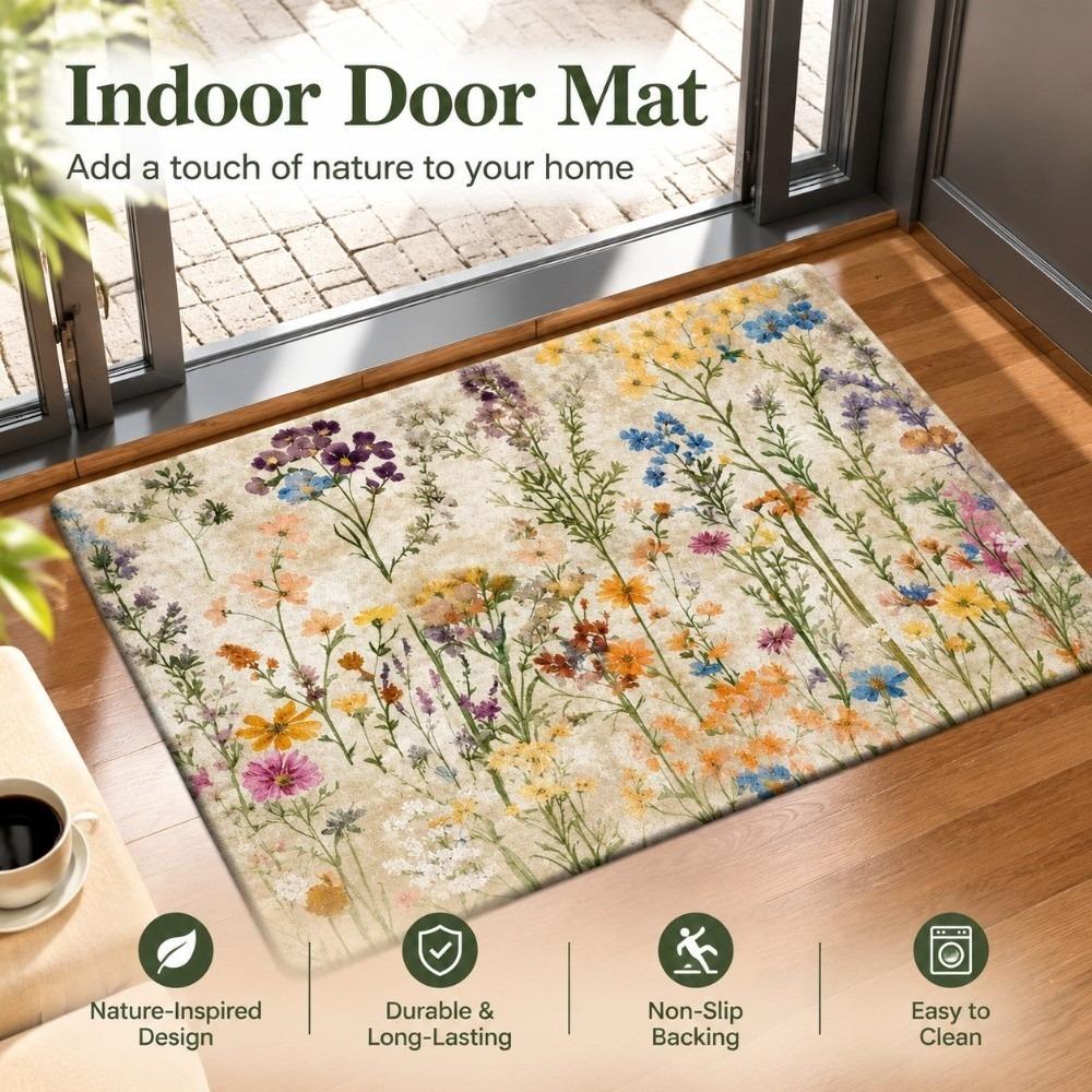 Colorful Retro Floral Floor Mat Anti Slip Floor Blanket Vintage Entrance Carpet Bedside