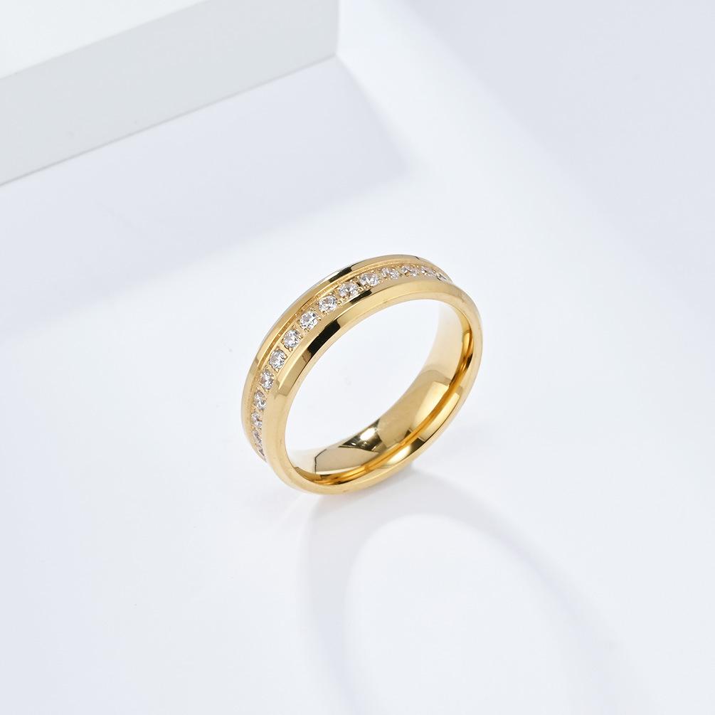 New Romantic 6mm Shinny Zircon Ring for Men Stainless Steel Ring Wedding Engagement Jewelry