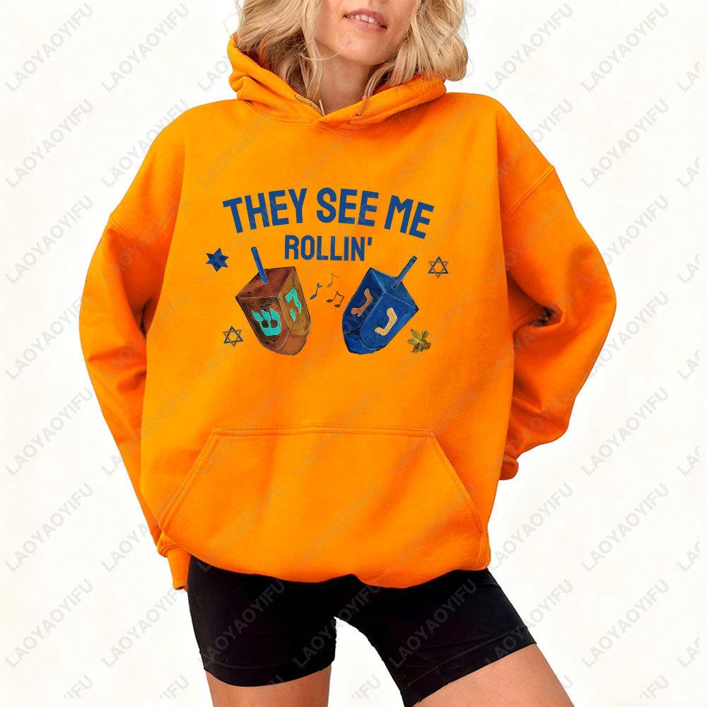 They See Me Rollin Hoodie Chanukka Pullover Lustiger Chanukka Pullover Chanukka Unisex Damen Sweatshirt Kreativität Stil