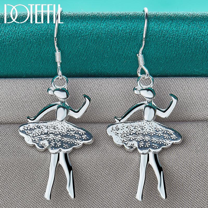 925 Sterling Silver Dancing Girl Pendant Earrings Fashionable Wedding Jewelry