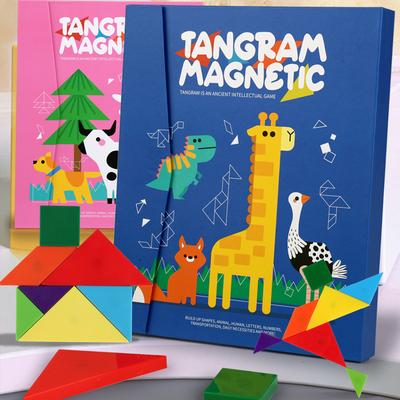 Drewniana układanka magnetyczna Tangram Puzzle Książka Zabawki edukacyjne dla dzieci Dziecko Dziecko przenośne Montessori Nauka Inteligencja
