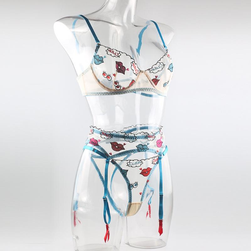 New sex underwear perspective three-point seduction suit, garters, sexy bikini bright pattern