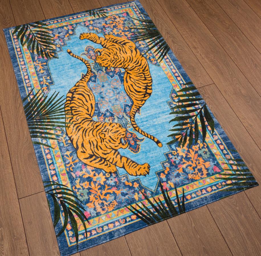 

Area Rug White Background Cartoon White Tiger Pattern Non Slip Living Room Rug for Playful Home Decoration 40x60cm