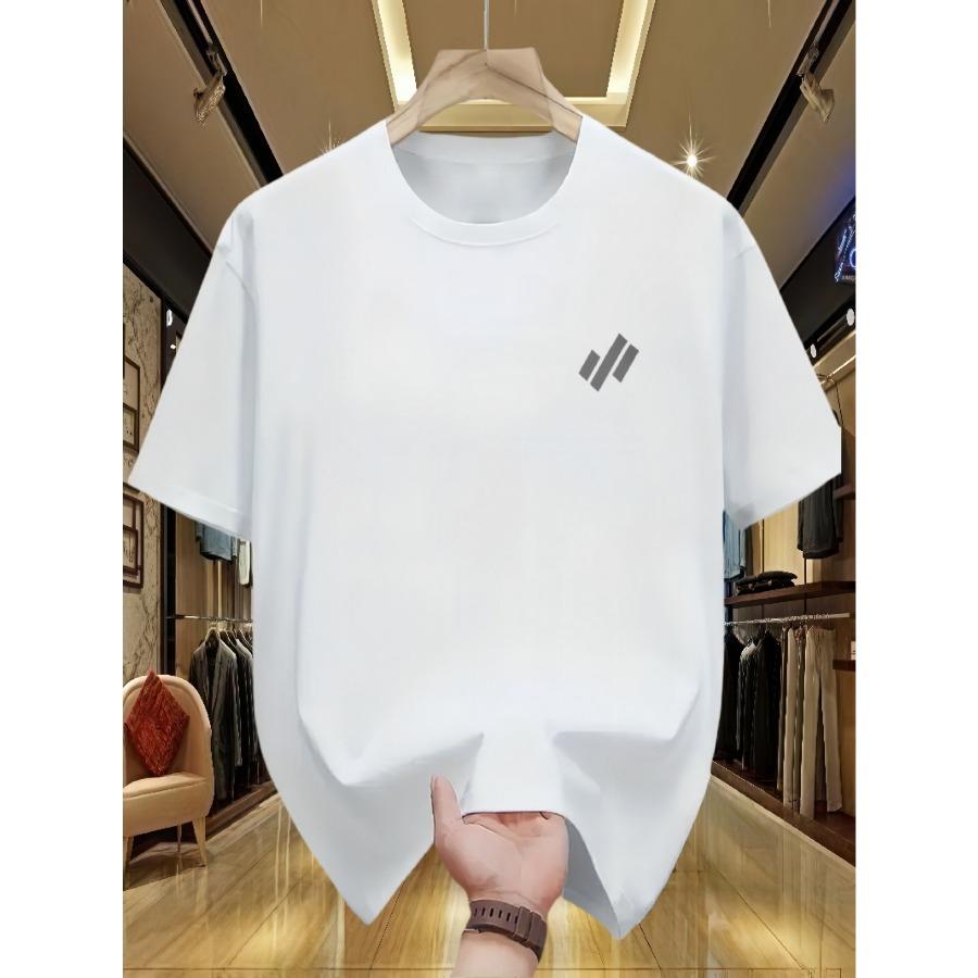 Men's Casual Loose-Fit Fashion Twill Print Comfortable Crew Neck Short Sleeve T-Shirt