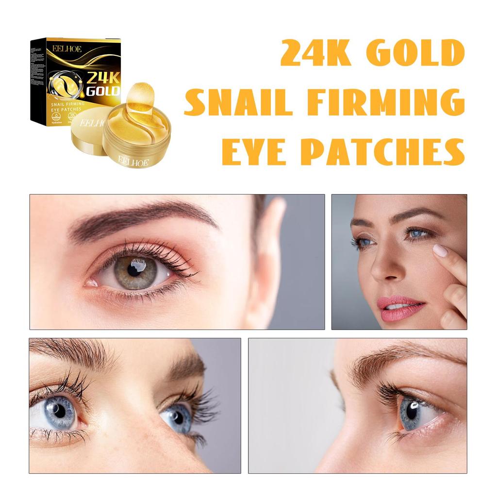 EELHOE Patch Occhi Rassodanti Oro 24k 60 pezzi: Anti-età, riduce le rughe, attenua le occhiaie, migliora le borse sotto gli occhi, patch occhi idratanti.