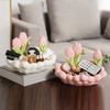 Ceramic Tulip Key Dish Pink Flowers Jewelry Dish Decorative Desktop Organizer for Jewelry Watch Entryway Bedroom Dresser
