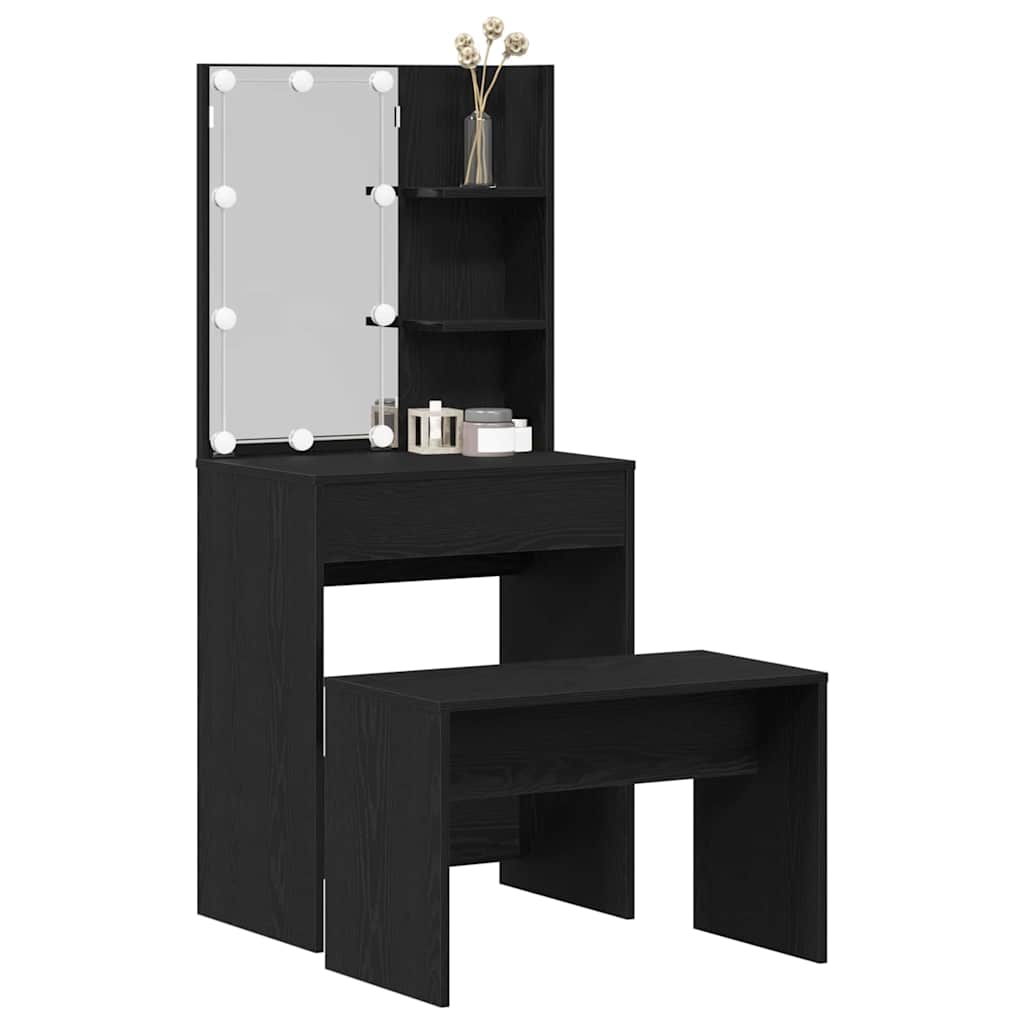 LED Vanity Table Set 2 pcs Black Oak Effect Particleboard
