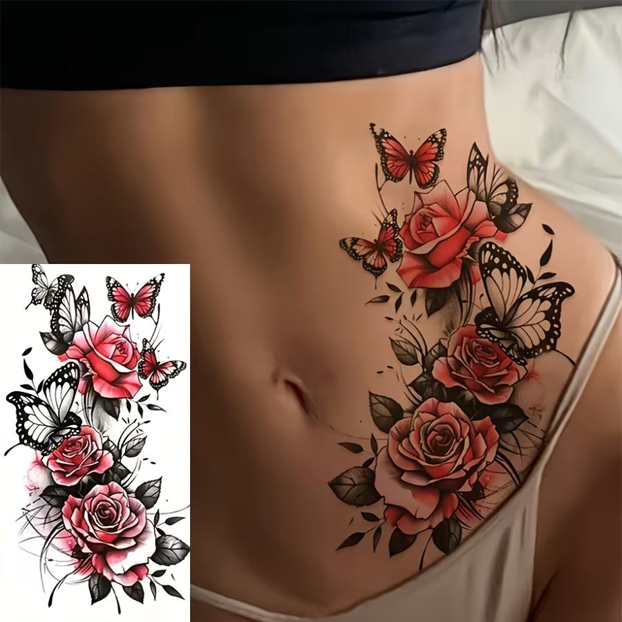 Waterproof Fake Tattoos Butterfly Tattoo Sticker 1 Sheets Cover Scars sticker Red Rose temporary tattoo Accessories