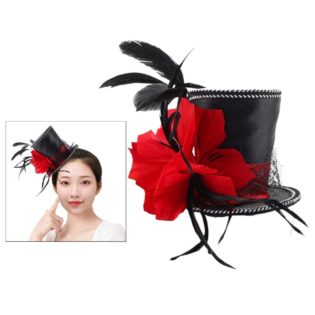 Feather Magic Hat Elegant Top Hat Costume Burlesque Style Hat for Women Formal Events