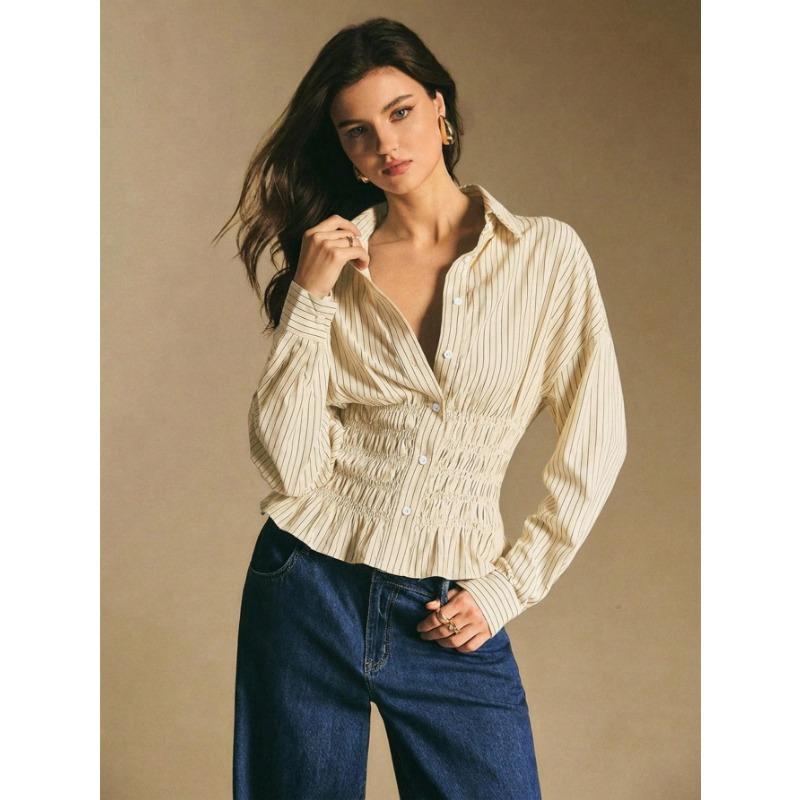 Women S Vintage Plaid Fitted Waist Long Sleeve Shirt
