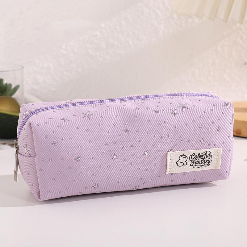 Star Dot Print Canvas Pencil Case Large Capacity Ins Aesthetic Portable Zipper Stationery Bag for Teen Girls Boys School Use