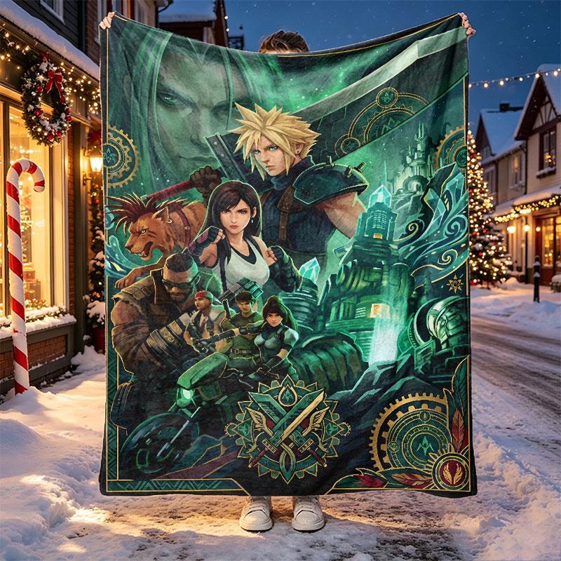 Final Fantasy Pattern Blanket for Home Decoration, Bed, Sofa, Car Travel, Camping, Suitable for All Seasons, Birthday Christmas Gift