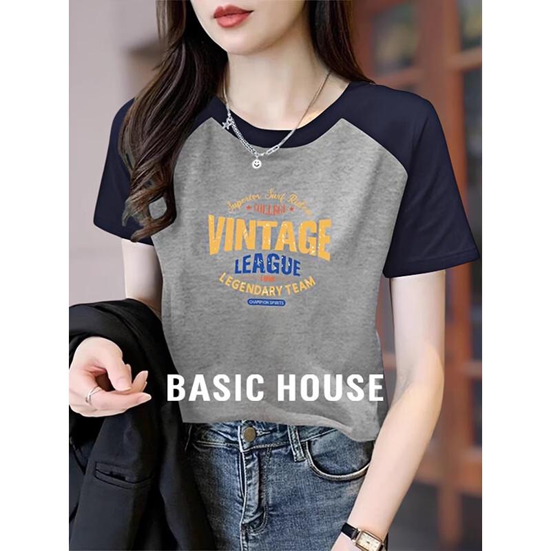 Basic House Women s Color-Block Print Cotton T-Shirt S