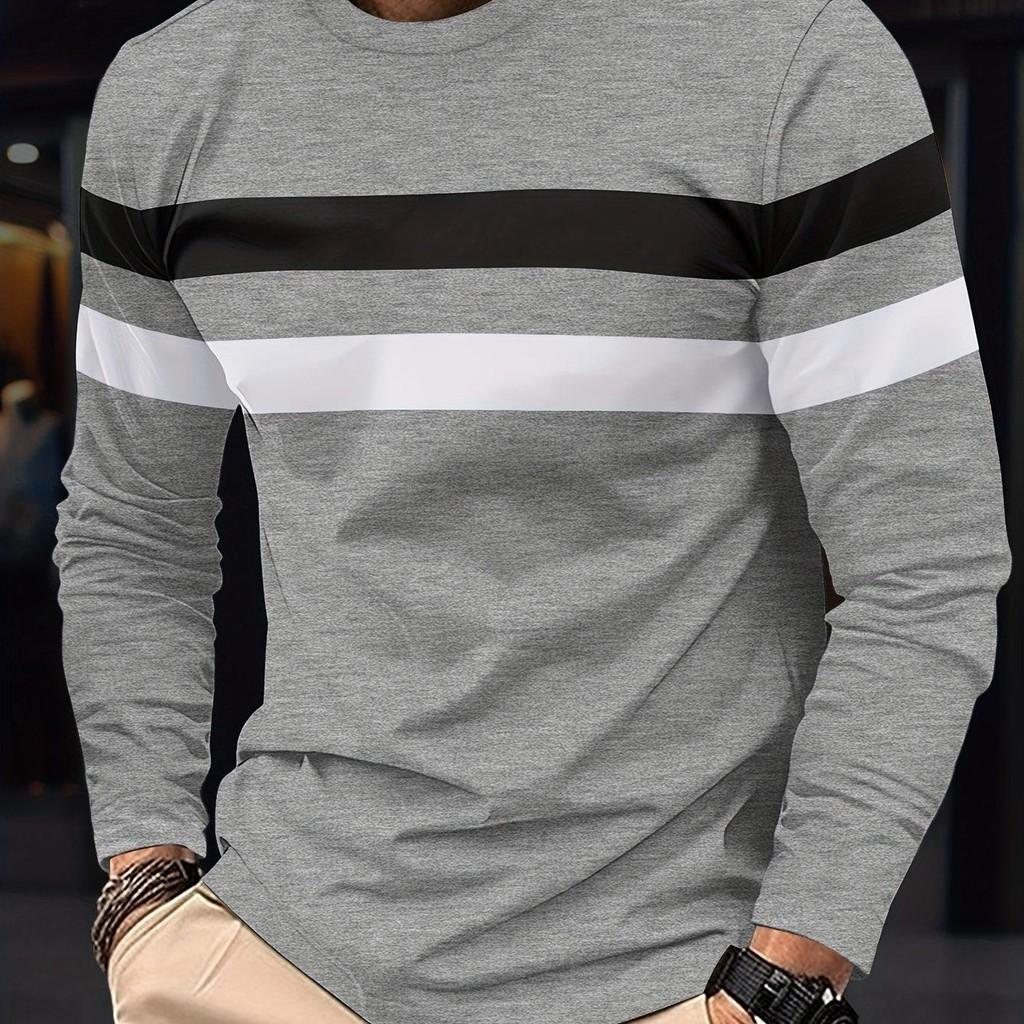 Men's casual long sleeved Henry T-shirt round neck men's fashionable long sleeved shirt