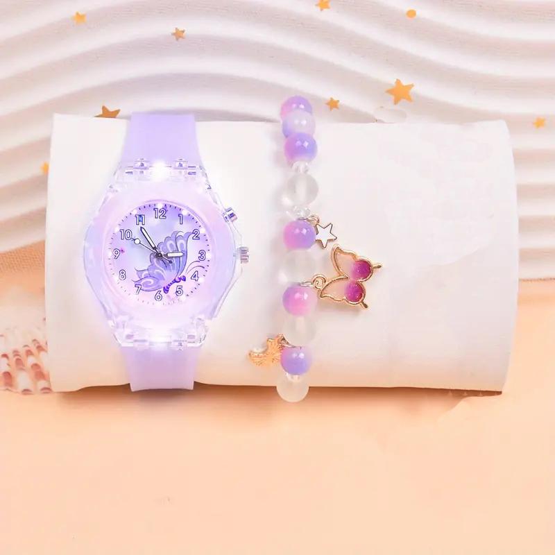 

Fashion Butterfly Silicone Luminous Watch + Butterfly Beaded Bracelet хаки