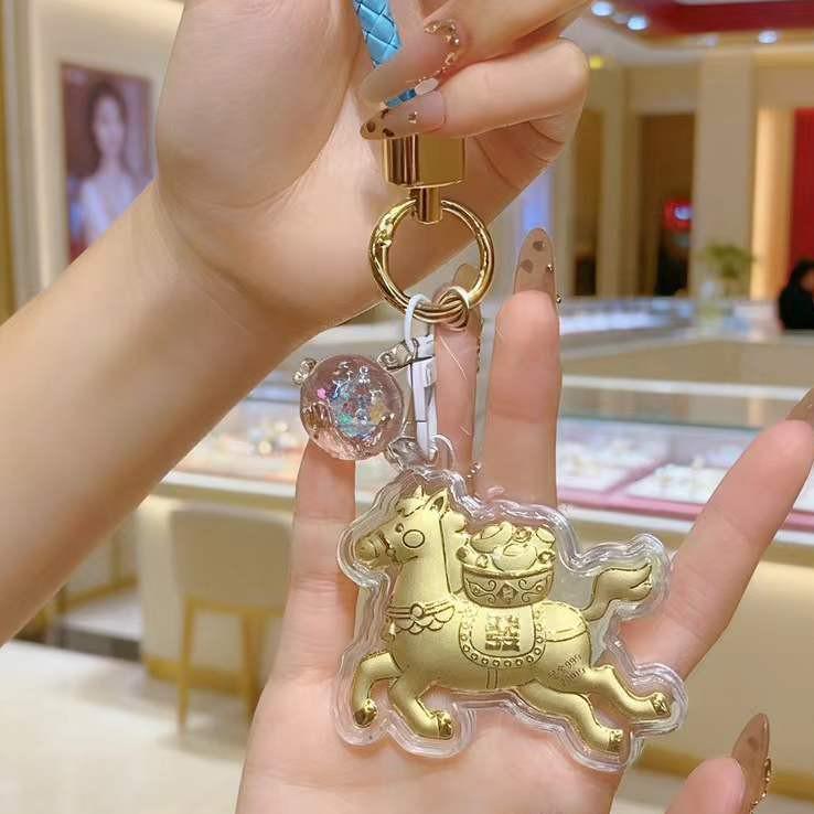 999 Pure Gold Keychain with 'Get Rich Immediately' Charm & Flying Horse Gold Bag Charm - Ideal New Year Gift