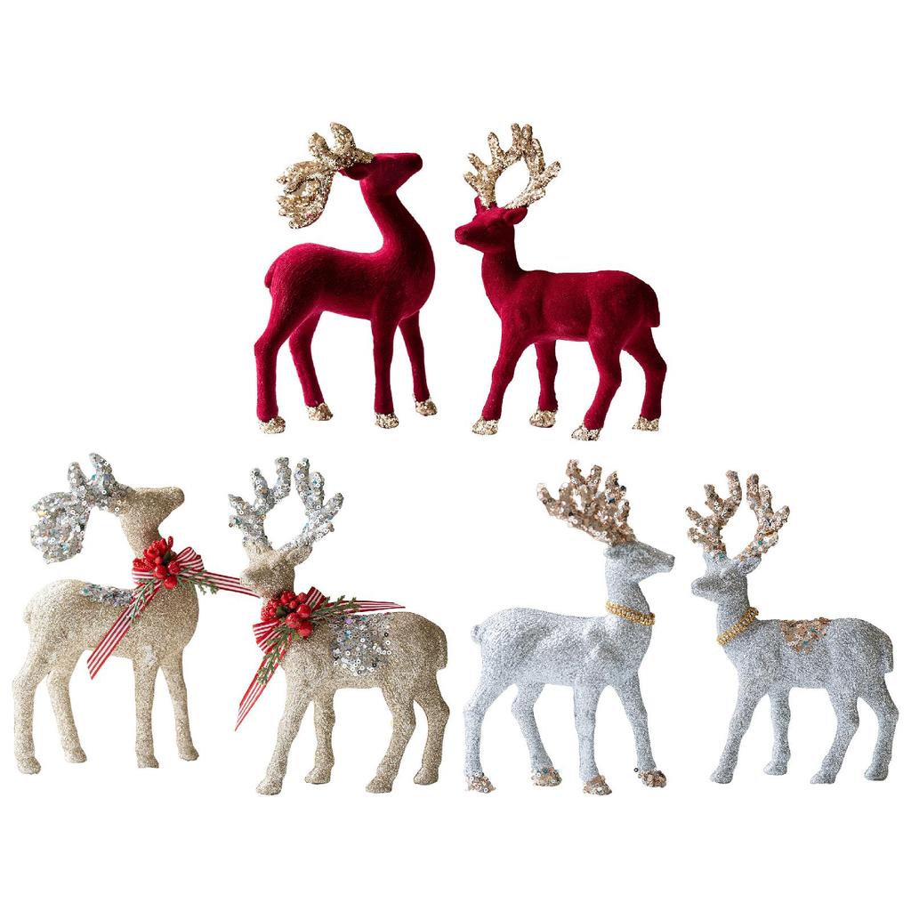 2 Pieces Christmas Reindeer Statues Sculptures for Bookcase Cabinet Tabletop