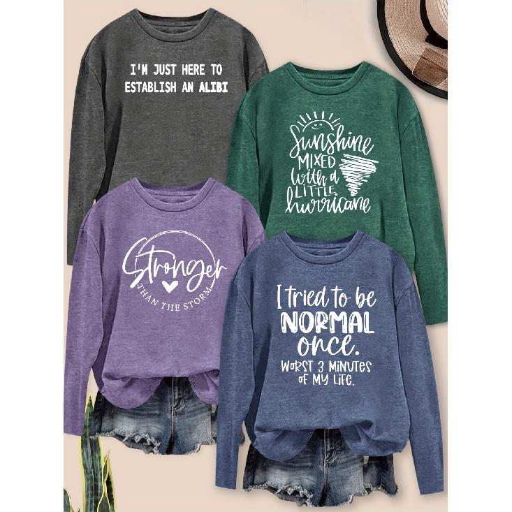 Elegant Women's Long-sleeve Top with Heart-shaped Line Letter Combination Pattern Print, Round Neck, Suitable for Spring, Summer, Autumn, and