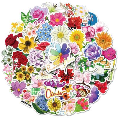 50 Flowers Series Stickers Literary Fresh Plants Flowers Graffiti Stickers Hand Ledger Diary Luggage