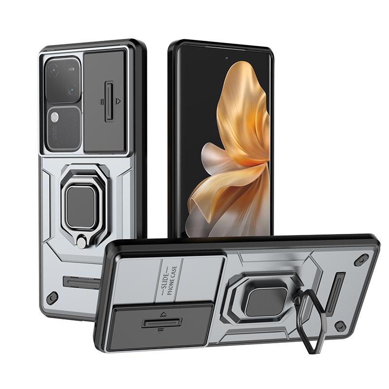 

Для vivo S18 Pro Battle Bear Slide Push Window TPU + PC противоударный металлический чехол с магнитной адсорбцией для автомобиля S18 Pro серый