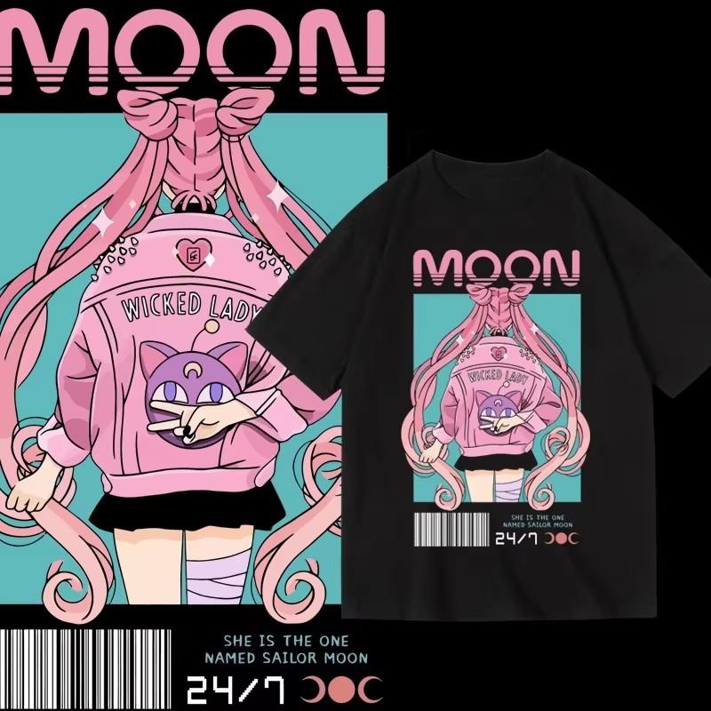Streetwear Sailor Moon Anime Graphic T Shirts Mens Clothing Y2k Loose Casual Womens Short Sleeved Tee Tops Summer 2025 Unisex