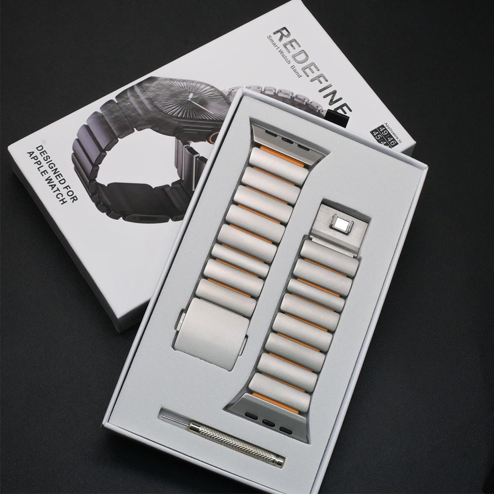 Titanium Fluoroelastomer Rubber Strap For Apple Watch Series 11 Band 46mm Magnetic Belt For Iwatch Ultra3 49mm 10 9 8 7 45mm 6 5 4 Se 44mm 42mm