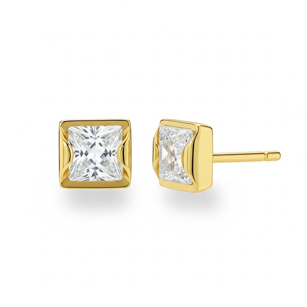 

New popular S925 sterling silver stud earrings for girls with versatile square moissanite earrings and accessories золотой