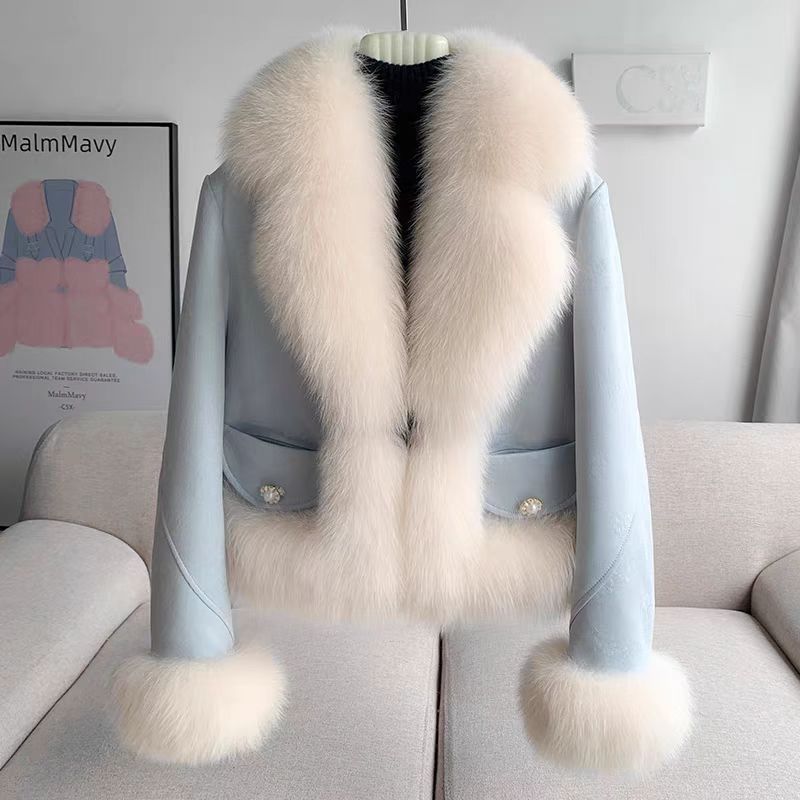 

Imitation fox fur cotton coat women s short new imitation deerskin velvet coat looks thin XL recommends 126-72.5 kg синій