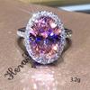 Milangirl Fashion  Ring Simple Geometric Oval Moissanite Inlaid Pink Zircon Ring For Women Temperament Girl  Hot Sale