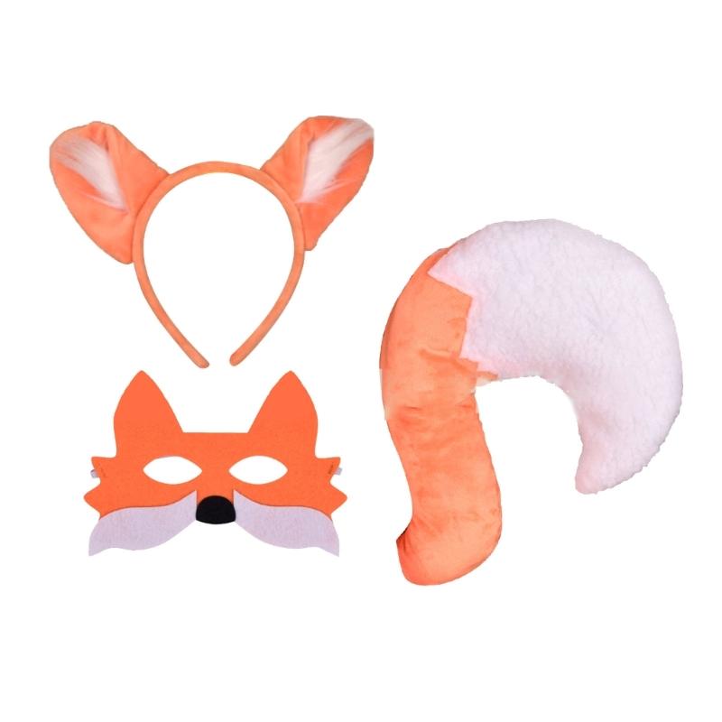 

3Pcs Foxes Costume Set Foxes Ears Headband with Tail Mask for Kids Halloween Christmas Party Animal Cosplay Costume 1 помаранчевий